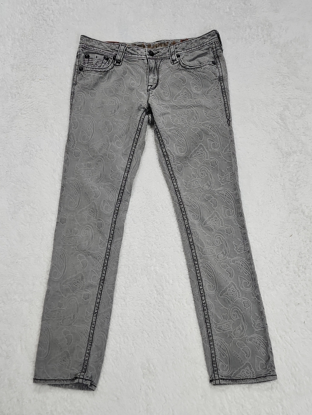 Rock Revival Low Rise Embossed Paisley Print Rare Jeans